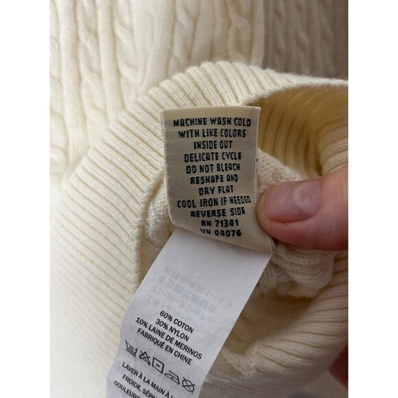 L.L. Bean Cotton Wool Blend Cable Knit Button Front Cardigan Cream Size Small - Picture 6 of 7
